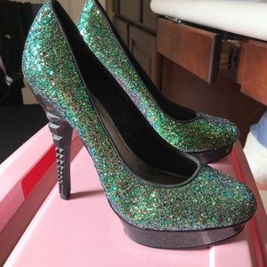 Green Glitter High Heels Sz 9M Rachel Roy